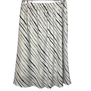 Banana Republic Skirt Womens Sz M White Blue Striped Chiffon‎ Lined Pull On Midi